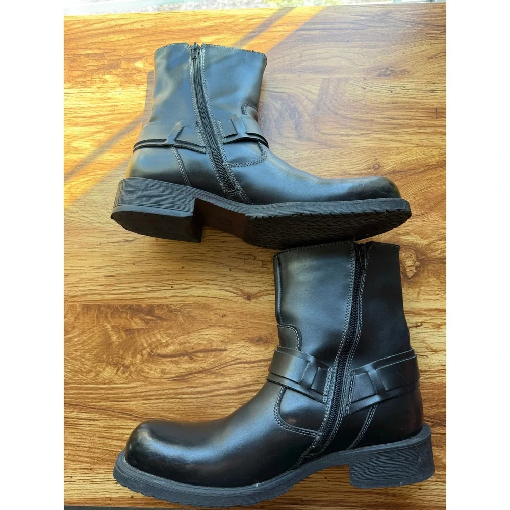 Lavorazione Artigiana Black Leather Coach Harness Motorcycle Boots Men's 8